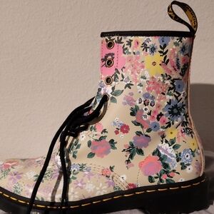 Dr. Martens Pink and Yellow Combat Boots Floral Design